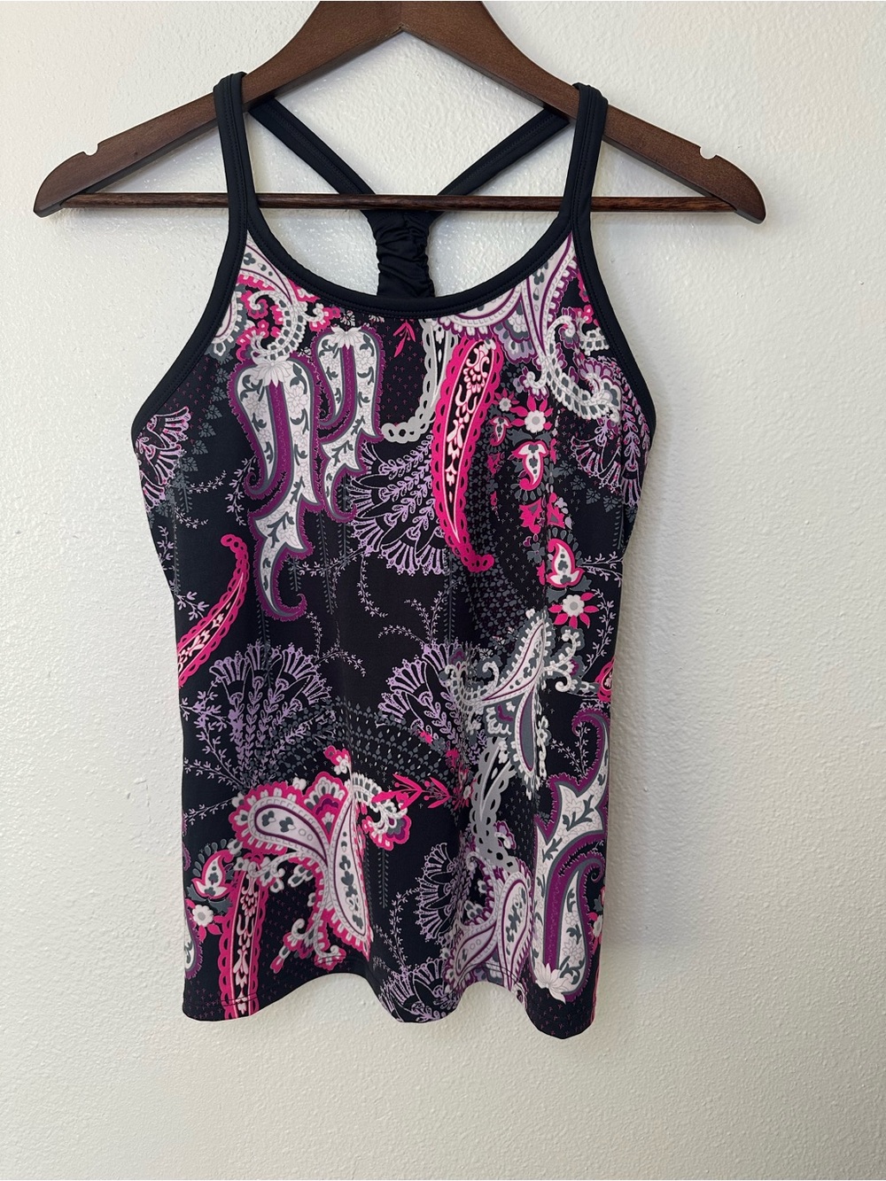 Athleta Black Tank Top with Pink and Purple Paisley